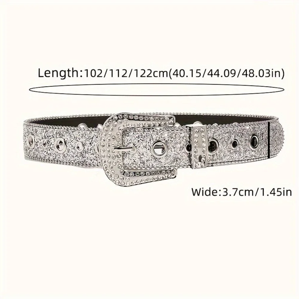 Sparkling Glitter PU Leather Belts Trendy Solid Color Y2K Waistband
